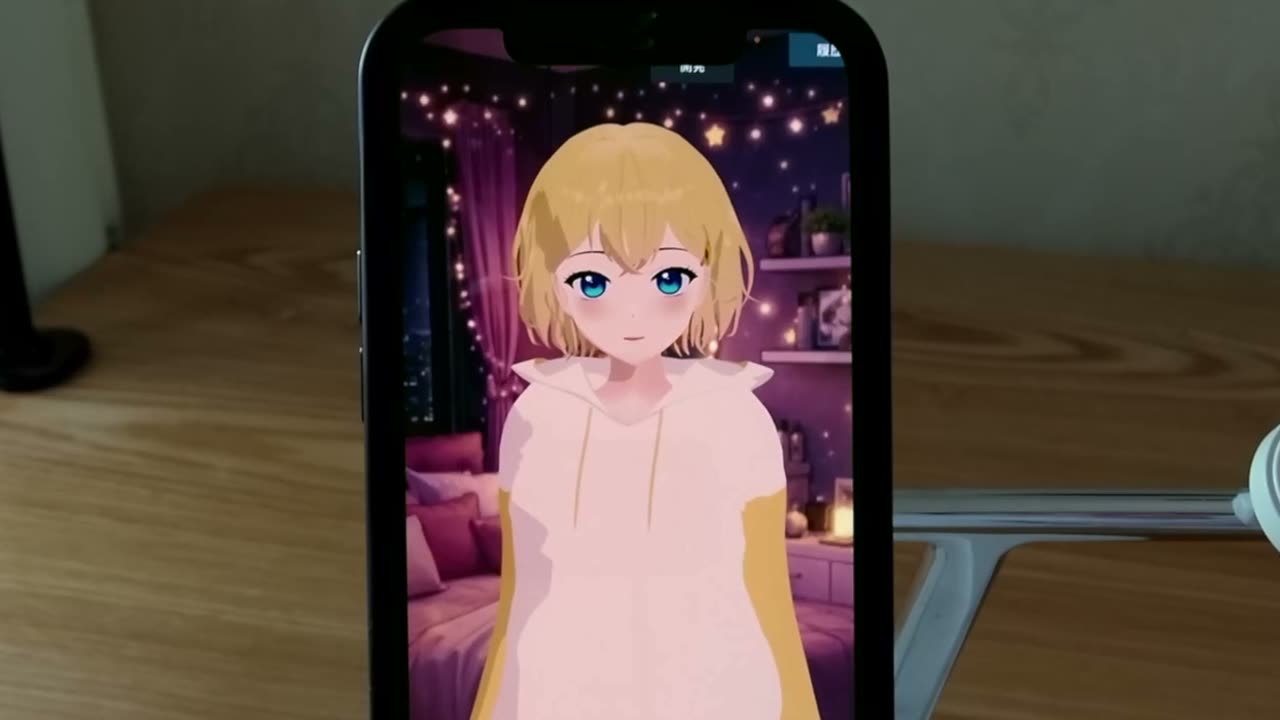 スマートフォンの画面で表情を変える3Dのサン